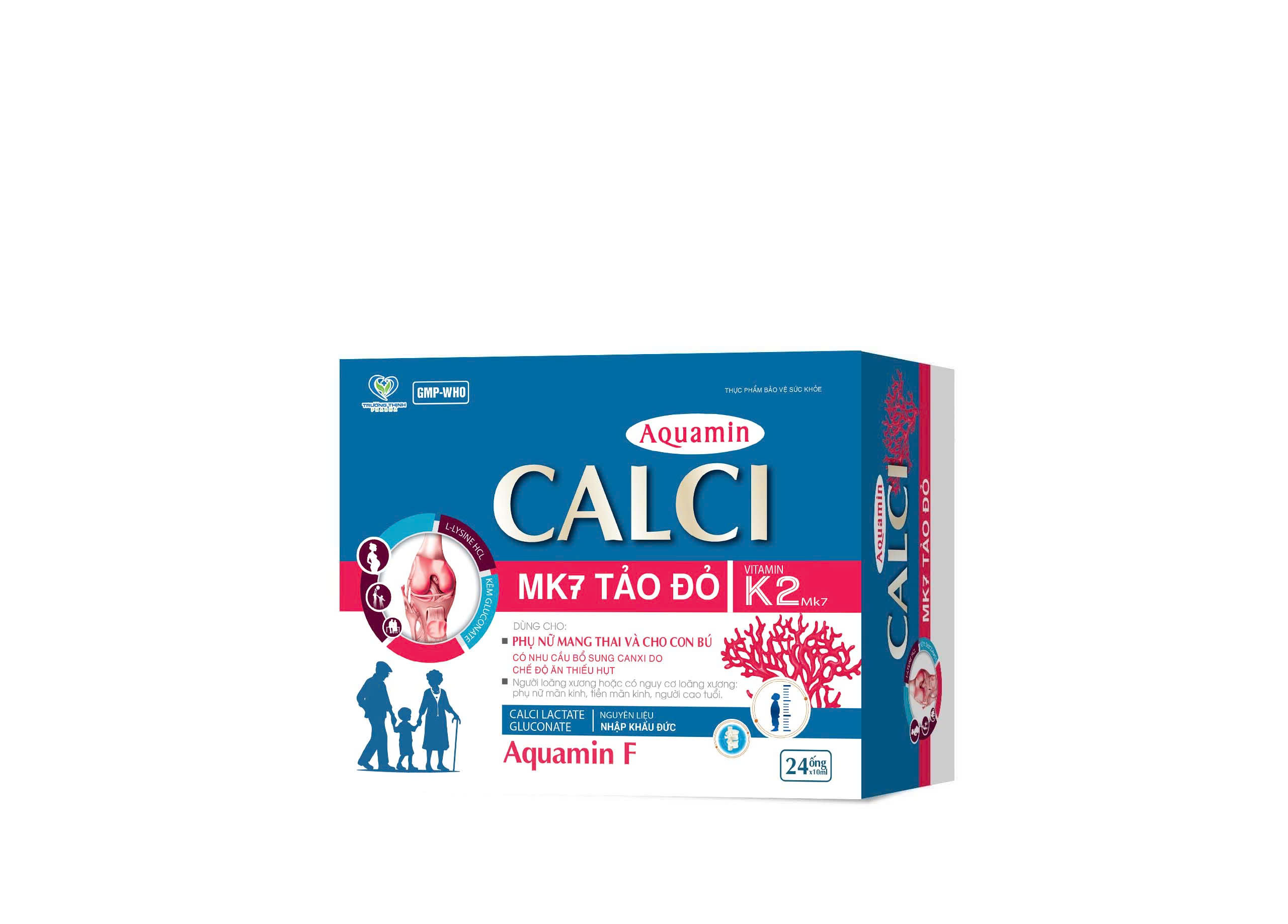 AQUAMIN CALCI MK7 TẢO ĐỎ (Hộp 24 ống thuỷ tinh)